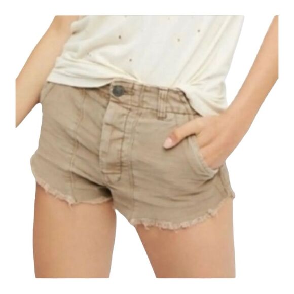 Free People Raw Khaki / Beige Patched Women's Frayed Hem shorts Size 2 - Picture 2 of 10